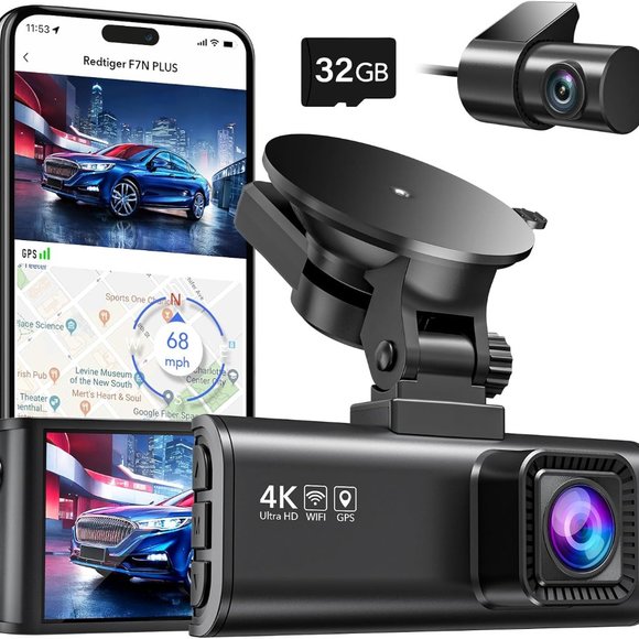 REDTIGER Dash Cam Front Rear, 4K/2.5K Full HD Dash Camera for Cars - Picture 1 of 9